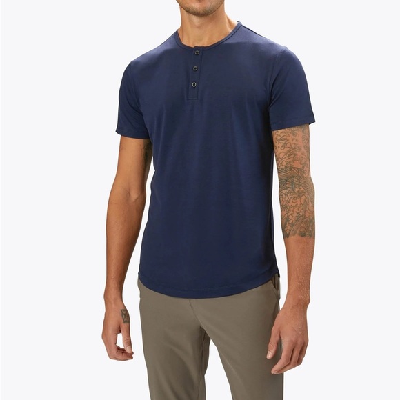 CUTS AO Henley Curve-Hem Short Sleeve Shirt Men’s Size Large Blue Casual.  21 - Picture 1 of 7